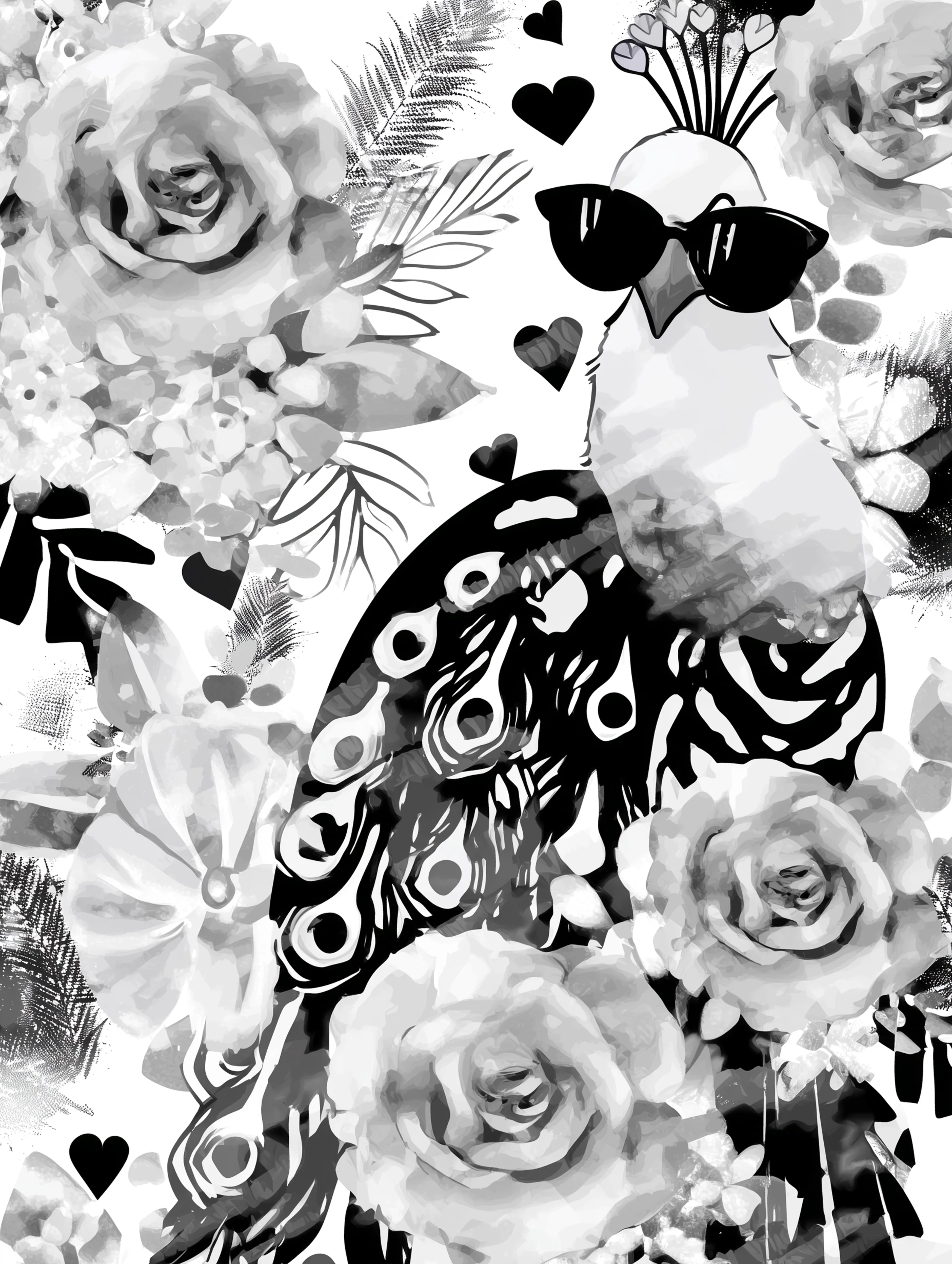 Free printable coloring page of peacock for adults featuring sunglasses on peacock